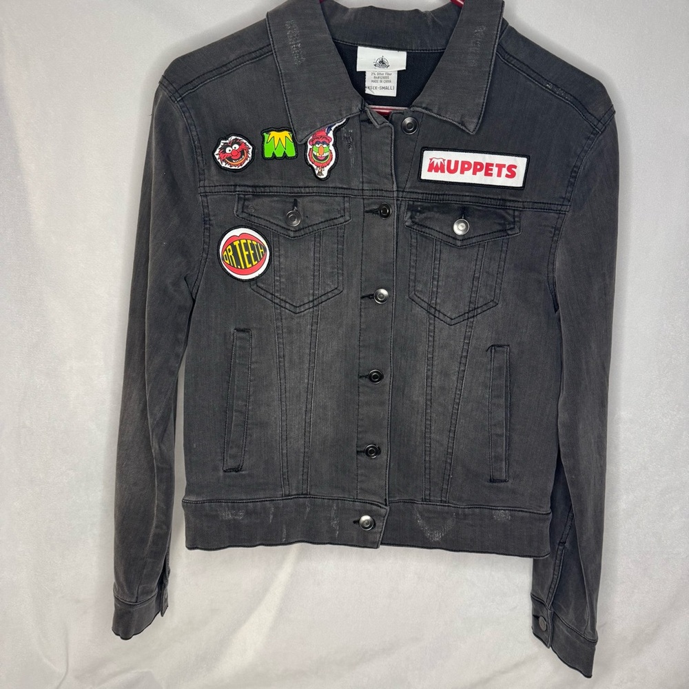 Dr. Teeth and the Electric Mayhem Black Denim Jacket Size XS Disney Muppets